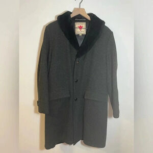 Vintage Field & Stream Mens Heavy LS Button Up Coat Jacket Faux Fur Size 38 Gray